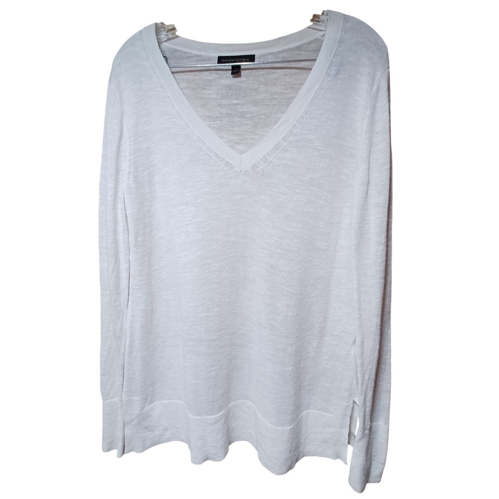 Banana Republic V Neck Sweater Womens S White Silk Linen Relaxed Capsule Luxury